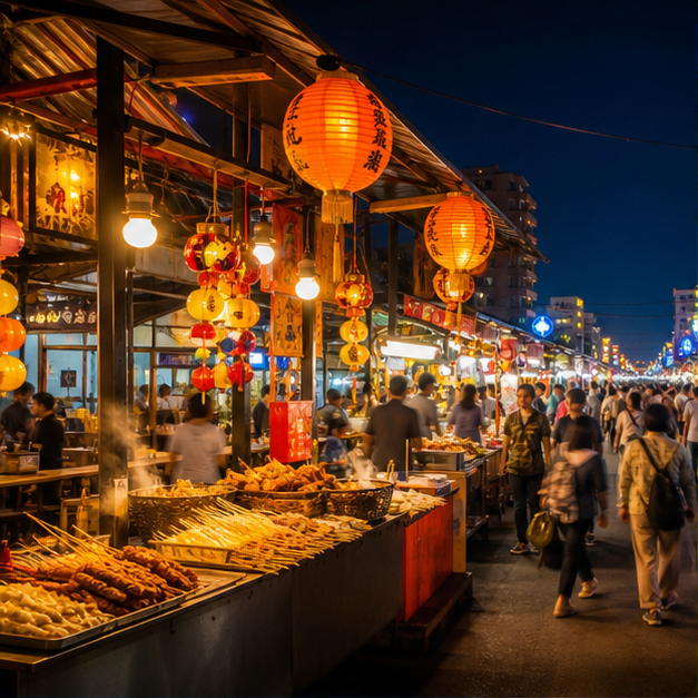 夜市燈籠與小吃攤意象